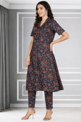 Floral Print Spandex Kurti Pant Co-Ord Set for Women 🌸