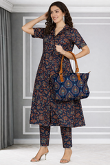 Floral Print Spandex Kurti Pant Co-Ord Set for Women 🌸