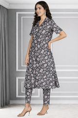 Floral Print Spandex Kurti Pant Co-Ord Set for Women 🌸