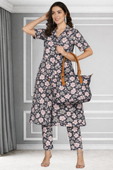 Floral Print Spandex Kurti Pant Co-Ord Set for Women 🌸