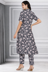 Floral Print Spandex Kurti Pant Co-Ord Set for Women 🌸