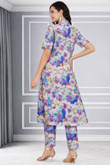 Floral Print Spandex Kurti Pant Co-Ord Set for Women 🌸