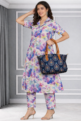 Floral Print Spandex Kurti Pant Co-Ord Set for Women 🌸