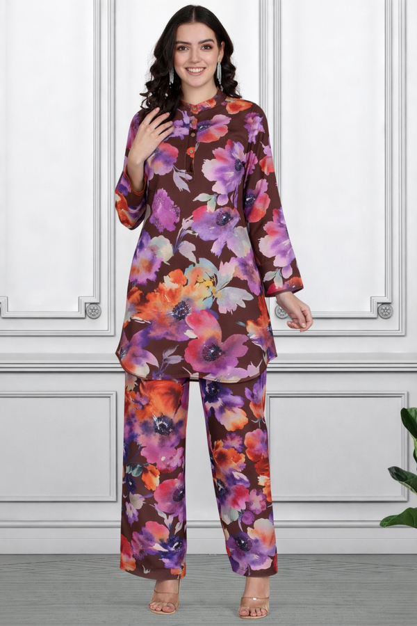🌸 Floral Print Spandex Kurti Pant Co-Ord Set for Women | Stretchable & Stylish Ethnic Wear 🌸