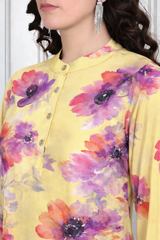 🌺 Floral print spandex kurti‑pant co‑ord set