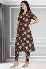 Floral Print Spandex Kurti Pant Co-Ord Set for Women 🌸