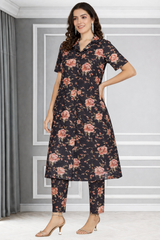 Floral Print Spandex Kurti Pant Co-Ord Set for Women 🌸