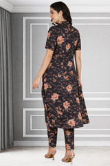 Floral Print Spandex Kurti Pant Co-Ord Set for Women 🌸