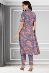 🌸 Floral Print Spandex Kurti Pant Co-Ord Set for Women 🌸