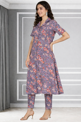 🌸 Floral Print Spandex Kurti Pant Co-Ord Set for Women 🌸