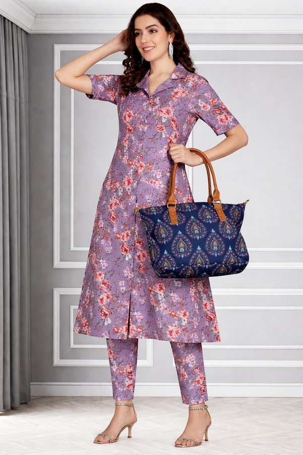 🌸 Floral Print Spandex Kurti Pant Co-Ord Set for Women 🌸