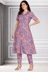 🌸 Floral Print Spandex Kurti Pant Co-Ord Set for Women 🌸