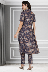 Floral Print Spandex Kurti Pant Co-Ord Set for Women 🌸