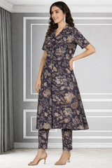 Floral Print Spandex Kurti Pant Co-Ord Set for Women 🌸