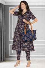 Floral Print Spandex Kurti Pant Co-Ord Set for Women 🌸