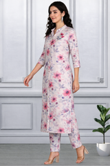 🌸 Floral Printed Spandex Kurti Pant Co-Ord Set 🌸