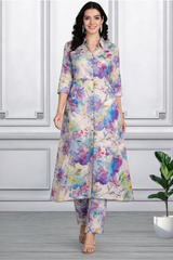 🌸 Floral Printed Spandex Kurti Pant Co-Ord Set 🌸