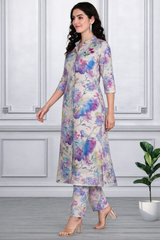 🌸 Floral Printed Spandex Kurti Pant Co-Ord Set 🌸