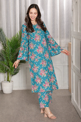 🌺 Floral printed kurti‑pant co‑ord set in stretch spandex