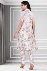 🌺Floral printed kurti‑pant co‑ord set in stretch spandex🌺