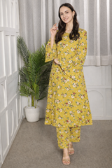 🌸 Floral Printed Kurti Pant Co-Ord Set in Stretchable Spandex Fabric