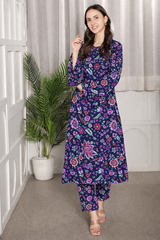 Floral Printed Kurti Pant Co-Ord Set in Spandex Fabric
