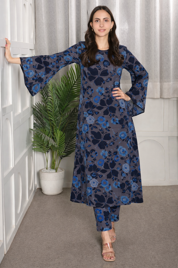 ✨ Floral Printed Kurti Pant Co-Ord Set (Spandex Fabric) ✨
