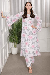 ✨ Floral Printed Kurti Pant Co-Ord Set (Spandex Fabric) ✨