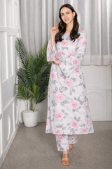 ✨ Floral Printed Kurti Pant Co-Ord Set (Spandex Fabric) ✨