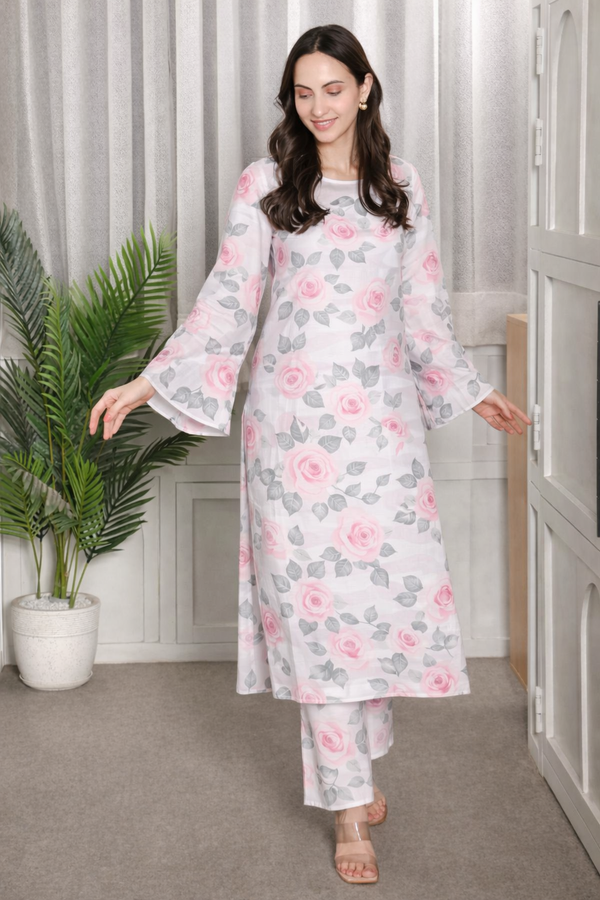 ✨ Floral Printed Kurti Pant Co-Ord Set (Spandex Fabric) ✨