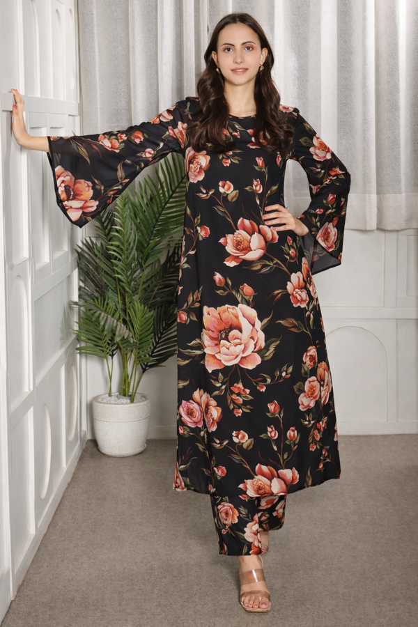 ✨ Floral Printed Kurti Pant Co-Ord Set (Spandex Fabric) ✨