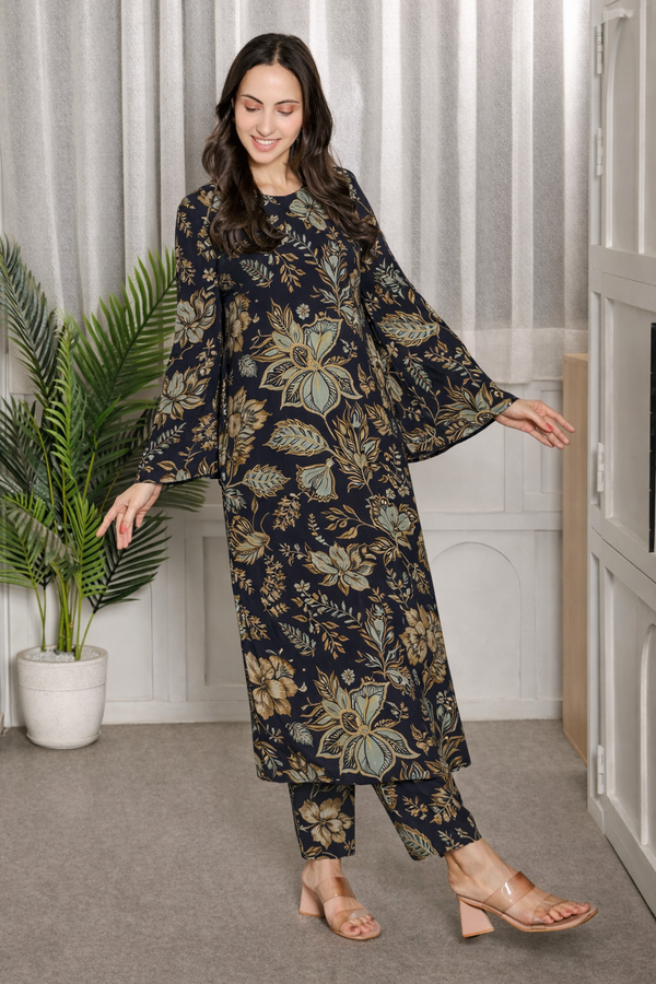✨ Floral Printed Kurti Pant Co-Ord Set (Spandex Fabric) ✨