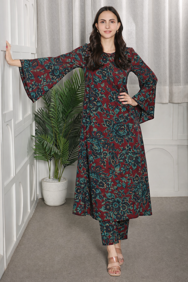 ✨ Floral Printed Kurti Pant Co-Ord Set (Spandex Fabric) ✨