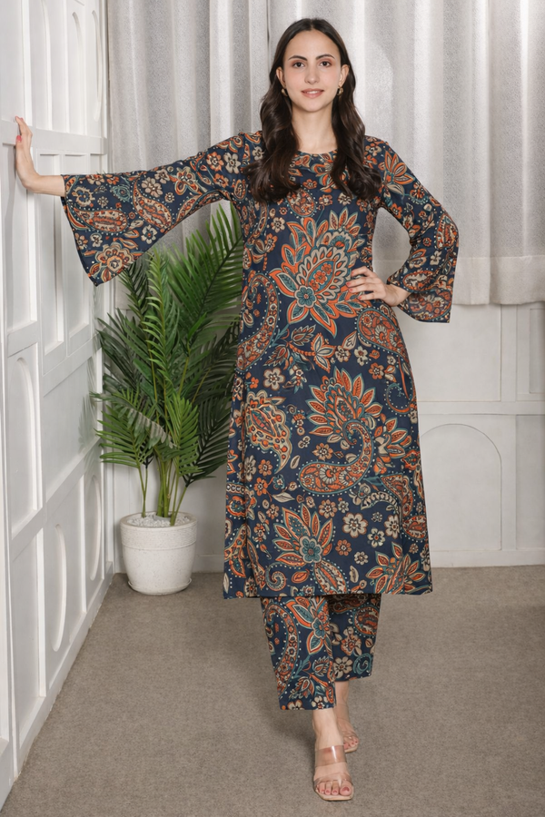 ✨ Floral Printed Kurti Pant Co-Ord Set (Spandex Fabric) ✨