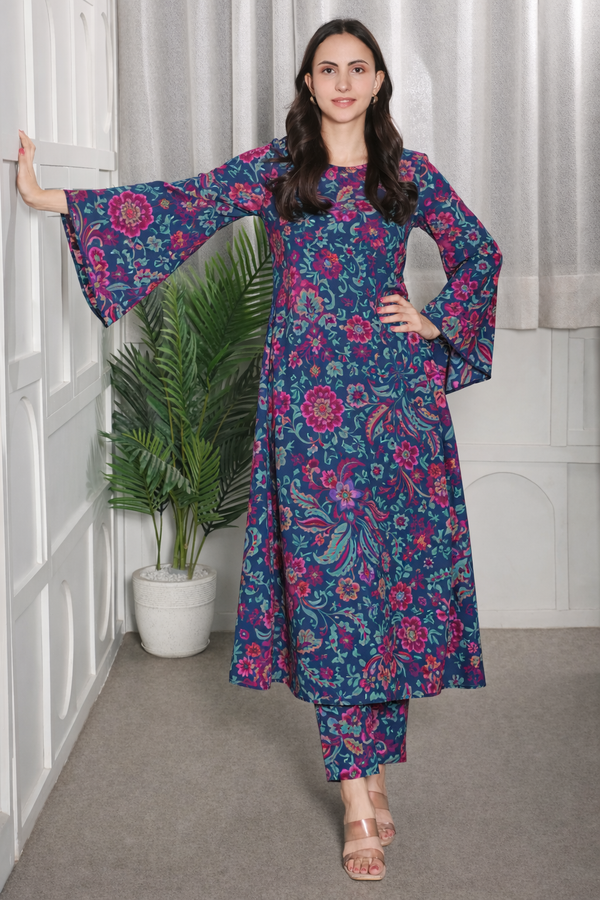✨ Floral Printed Kurti Pant Co-Ord Set (Spandex Fabric) ✨