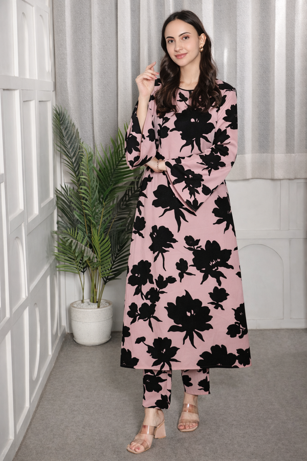 🌸 Floral Printed Kurti Pant Co-Ord Spandex Set 🌸
