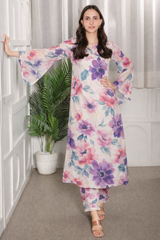 Floral printed kurti‑pant co‑ord set in stretch spandex