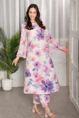 Floral printed kurti‑pant co‑ord set in stretch spandex