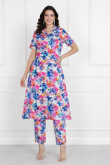 🌸 Floral Print Spandex Kurti Pant Co-Ord Set for Women 🌸