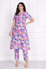 🌸 Floral Print Spandex Kurti Pant Co-Ord Set for Women 🌸
