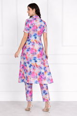🌸 Floral Print Spandex Kurti Pant Co-Ord Set for Women 🌸