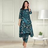 Floral Printed Spandex Kurti Pant Co-Ord Set for Women | Stretchable & Stylish Ethnic Wear