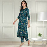 Floral Printed Spandex Kurti Pant Co-Ord Set for Women | Stretchable & Stylish Ethnic Wear