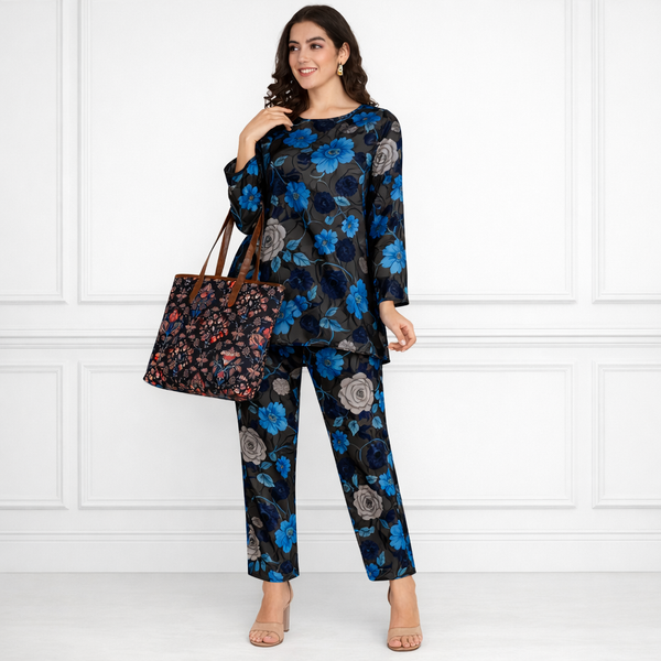 🌸 Floral Printed Spandex Kurti Pant Co-Ord Set 🌸