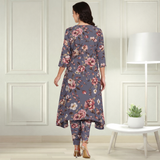Floral Printed Spandex Kurti Pant Co-Ord Set for Women | Stretchable Printed Pant with Matching Kurti