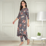 Floral Printed Spandex Kurti Pant Co-Ord Set for Women | Stretchable Printed Pant with Matching Kurti