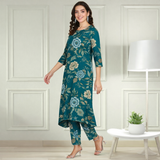 Floral Printed Spandex Kurti Pant Co-Ord Set for Women | Stretchable Printed Pant with Matching Kurti