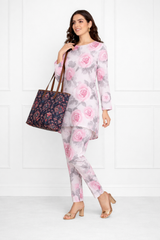 🌸 Floral Printed Spandex Kurti Pant Co-Ord Set 🌸