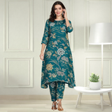 Floral Printed Spandex Kurti Pant Co-Ord Set for Women | Stretchable Printed Pant with Matching Kurti