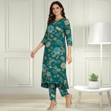 Floral Printed Spandex Kurti Pant Co-Ord Set for Women | Stretchable Printed Pant with Matching Kurti